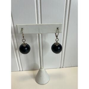 Black Drop Bead Silver Earrings 1.5" dangle